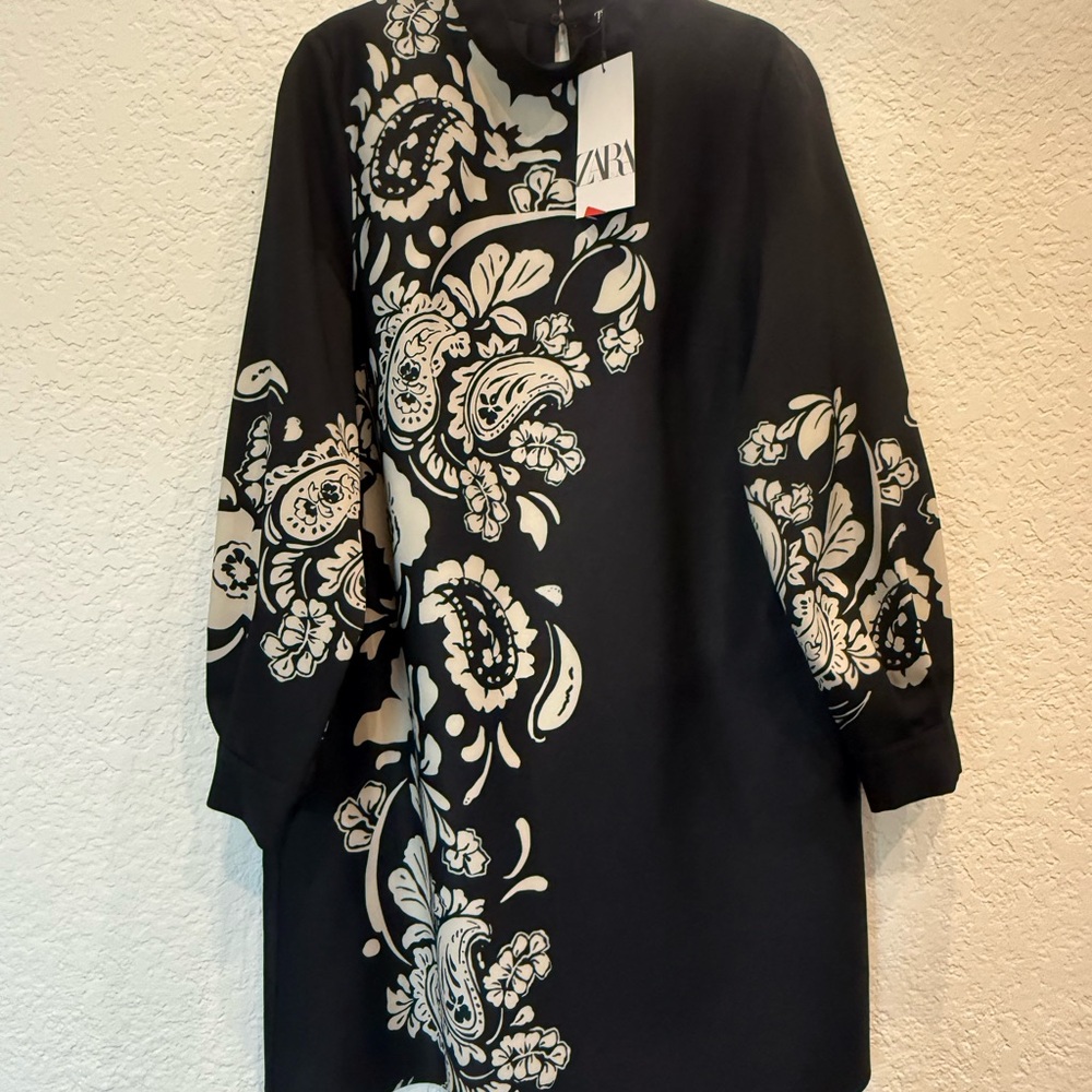Zara Black Dress with Cream Floral Design